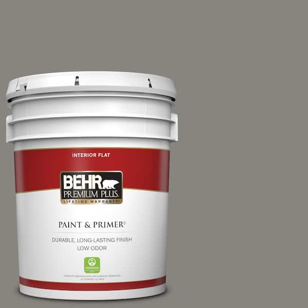 BEHR PREMIUM PLUS 5 gal. #PPU24-07 Barnwood Gray Flat Low Odor Interior Paint & Primer