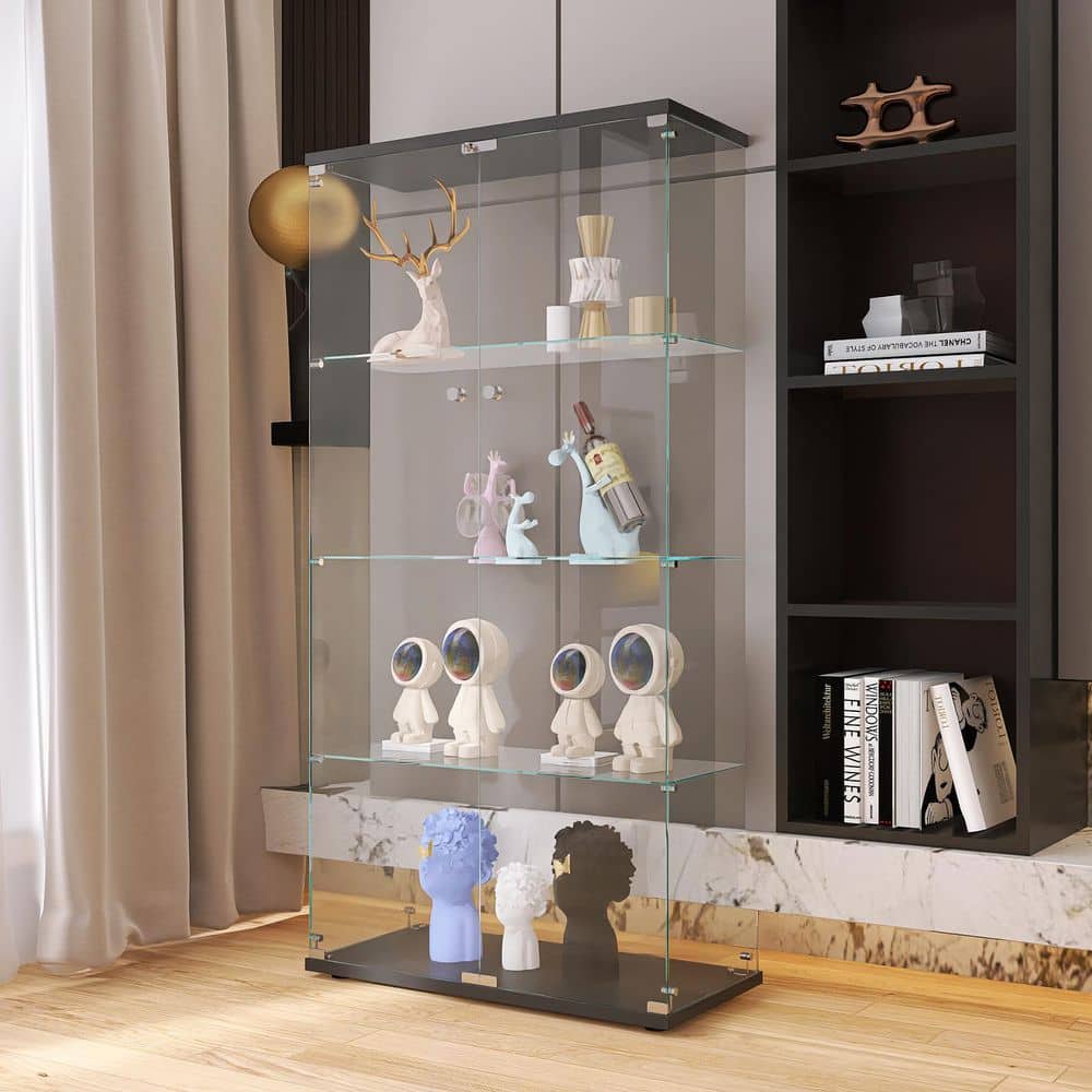 Two-Door Black 64.56 in. Glass Display Cabinet with 4-Shelves, Floor-Standing Curio Bookshelf for Home and Office price history on PriceWatchPro