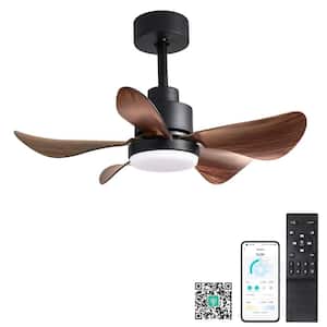 28 in. Integrated LED Brown Indoor Ceiling Fan Lighting with 3-Colors Dimmable and APP Control