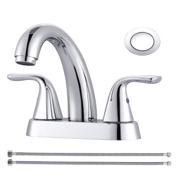 4 in. Centerset Double Handle Mid Arc Bathroom Faucet with Drain Kit Included in Polished Chrome