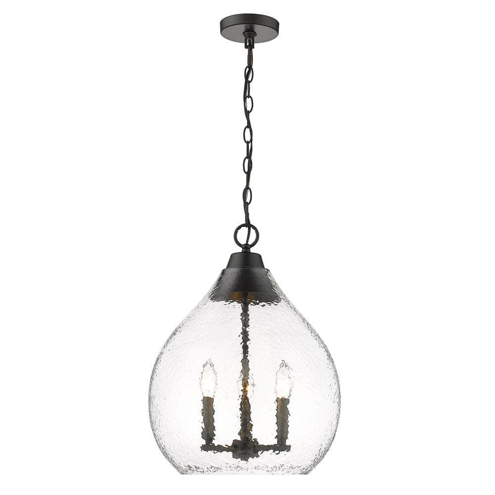 Ariella Matte Black Pendant with Hammered Glass Shade