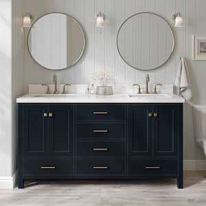Cambridge 67 in.W x 22 in.D x 36 in.H Double Bath Vanity in Midnight Blue with Pure White Quartz Top with White Basin