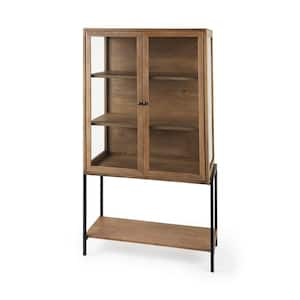 Arelius 36 in. L x 18 in. W x 63 in. H Light Brown Wood with Black Metal Base Curio Cabinet