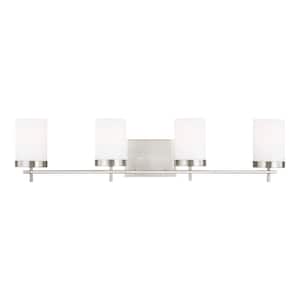 Zire 34 in. W 4-Light Brushed Nickel Bathroom Vanity Light with Etched White Glass Shades
