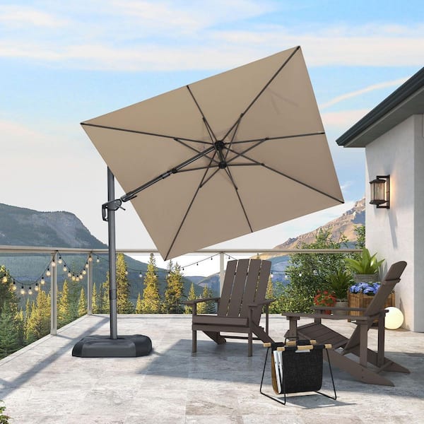 8 ft. Square Cantilever Patio Umbrella Swivel Aluminum Offset 360° Rotation Umbrella in Beige