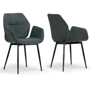 Amari Grey Velvety Fabric Dining Chair with Black Metal Legs (Set of 2)