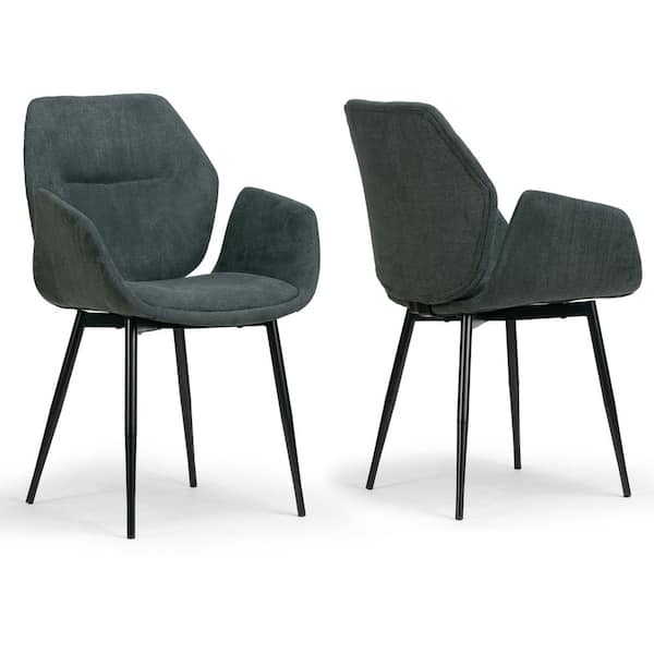 Glamour Home Amari Grey Velvety Fabric Dining Chair with Black Metal Legs (Set of 2)