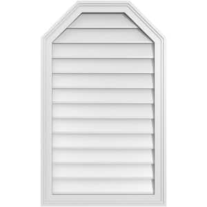 22 in. x 36 in. Octagonal Top Surface Mount PVC Gable Vent: Decorative with Brickmould Frame