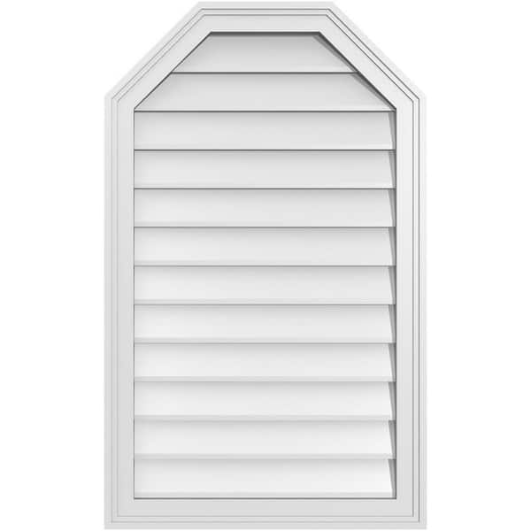 Ekena Millwork 22 in. x 36 in. Octagonal Top Surface Mount PVC Gable Vent: Decorative with Brickmould Frame