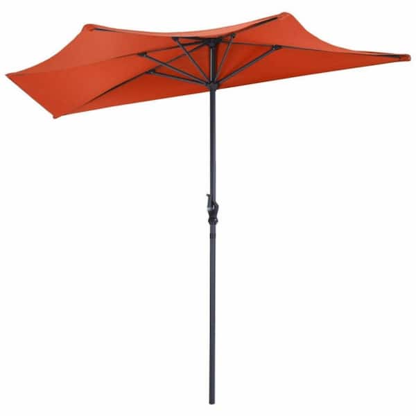 Clihome 9 ft. Market Patio Umbrella Bistro Half Round Umbrella without Weight Base in Orange
