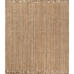 Pata Hand Woven Chunky Jute with Fringe Natural 5 ft. Square Area Rug