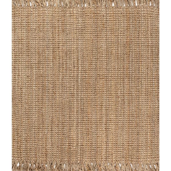 Natural 7 ft. Square Pata Hand Woven Chunky Jute with Fringe Area Rug