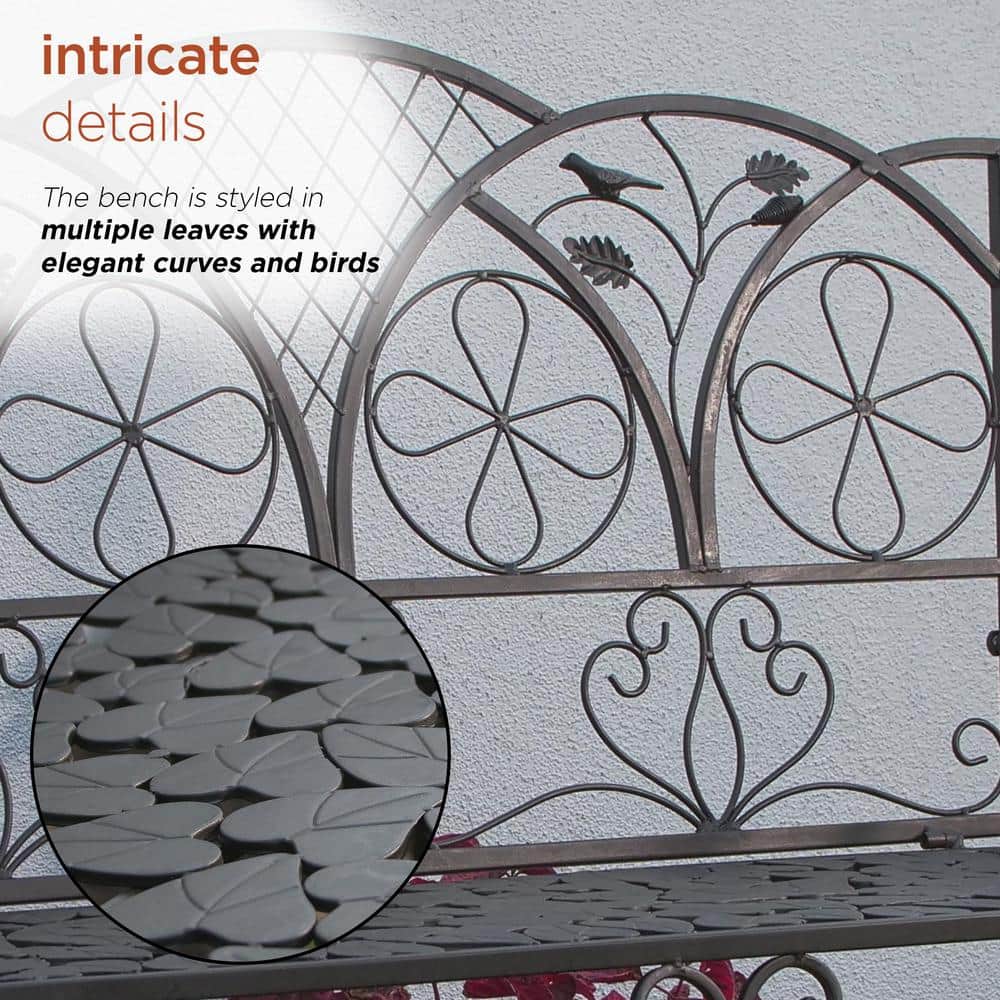 Elegant Alpine 45'' Brown Metal Garden Bench with Backrest