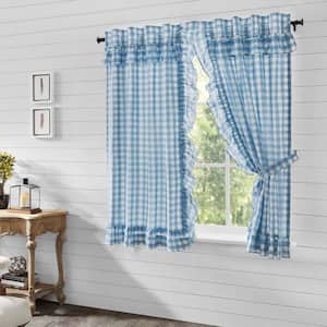 Annie Buffalo Check 36 in W x 63 in L Ruffled Light Filtering Rod Pocket Window Panel in Blue White Pair