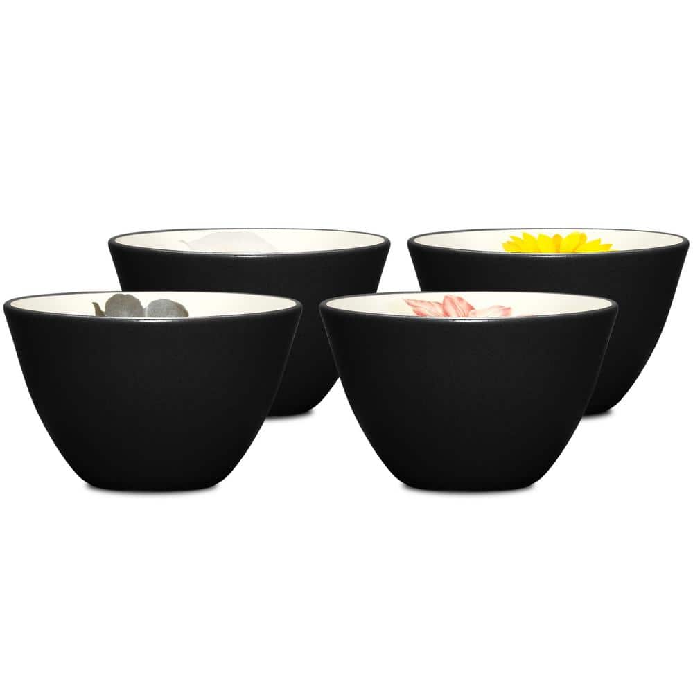 Graphite and Cream Floral Matte Stoneware Mini Bowls Set of Four