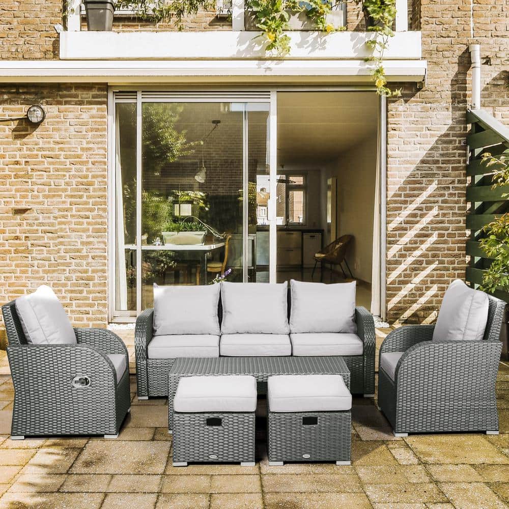 6-Piece PE Wicker Outdoor Rattan Patio Sectional Sofa Patio Conversation Se