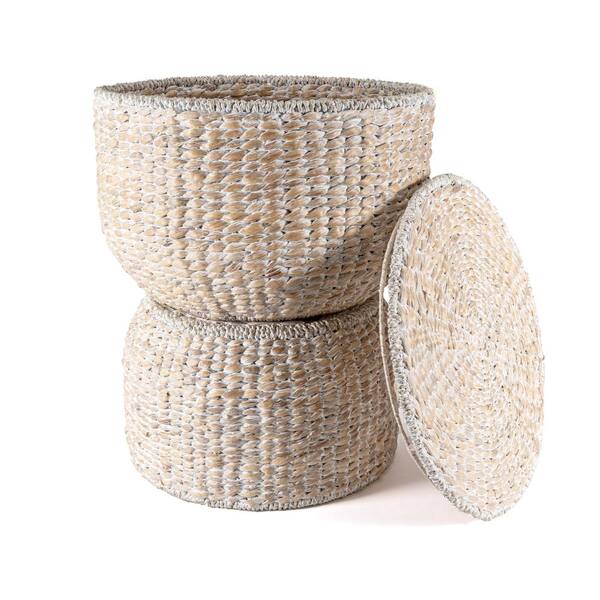 happimess Bhola 18 in. Hourglass Handwoven Hyacinth Storage Accent