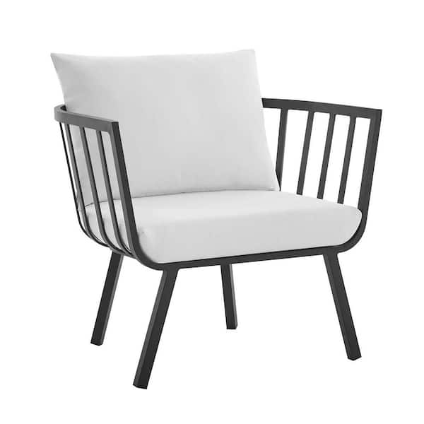 MODWAY Riverside Gray Aluminum Outdoor Patio Dining Chair with White Cushions