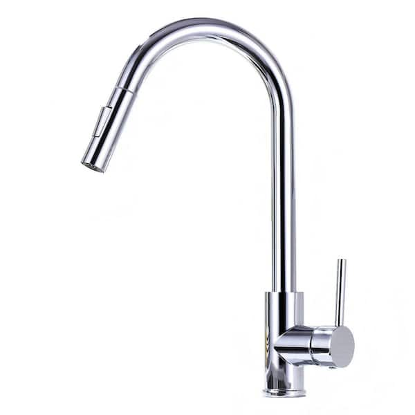 18 in. 360° Spout Swivel Stainless Steel Single-Handle Pull Down Sprayer Kitchen Faucet in Chrome