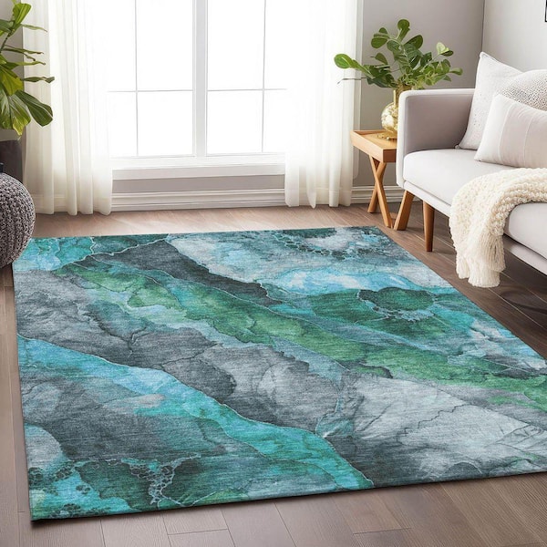 Chantille Machine Washable Indoor/Outdoor Abstract ACN1864 Teal 8 ft. x 10 ft. Accent Rug