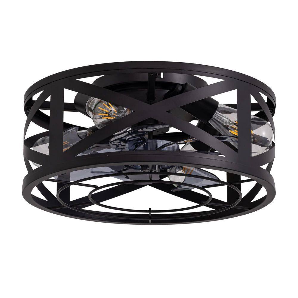 16 in. Indoor Small Flush Mount Ceiling Fan with Light and Remote Control Black Modern Metal Drum Caged Fandelier price history on PriceWatchPro