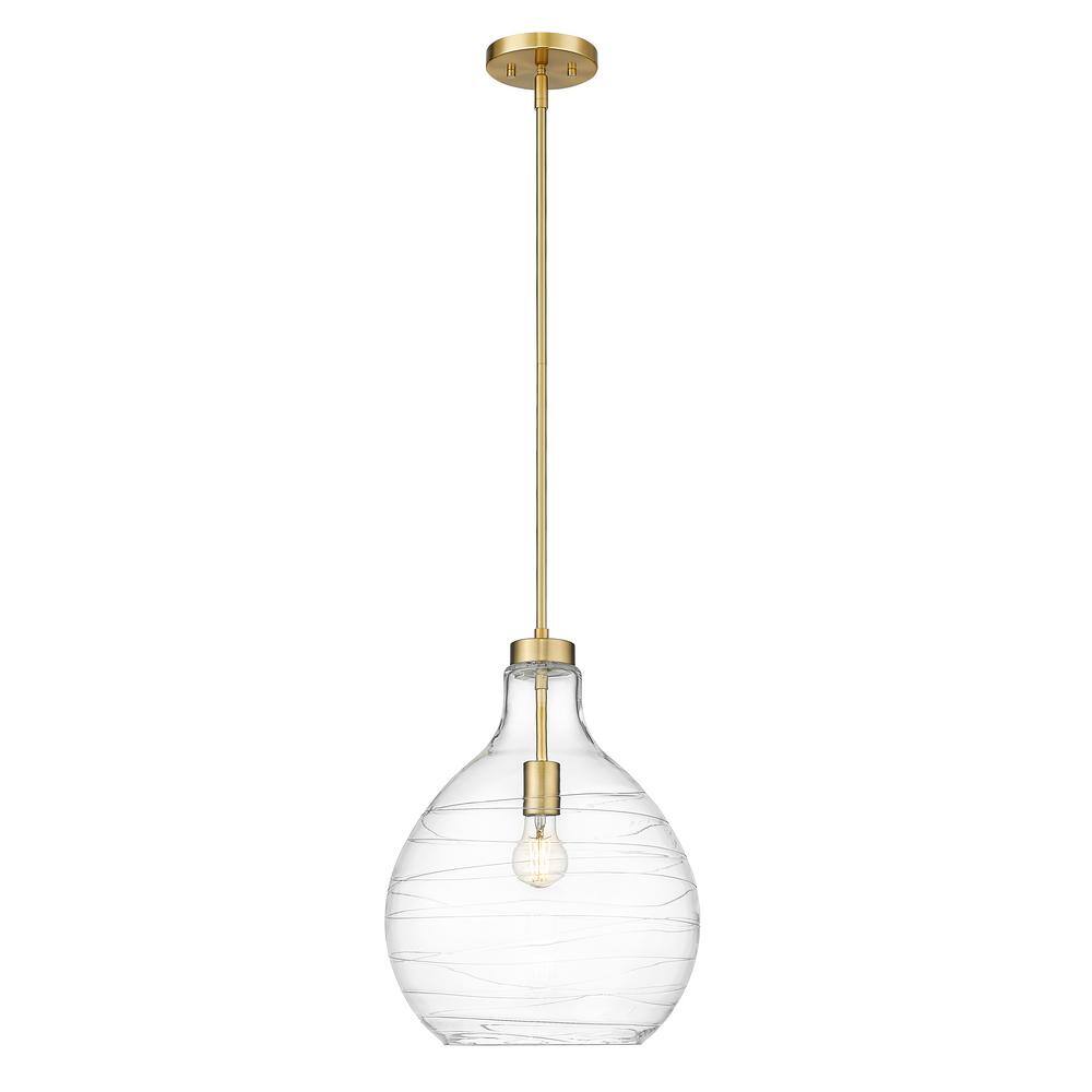 Bon Air 100-Watt 13 in. 1-Light Modern Gold Shaded Pendant Light with Clear