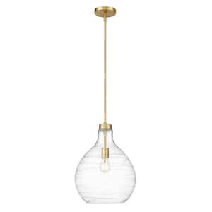 Bon Air 100-Watt 13 in. 1-Light Modern Gold Shaded Pendant Light with Clear Glass Shade, No Bulbs Included