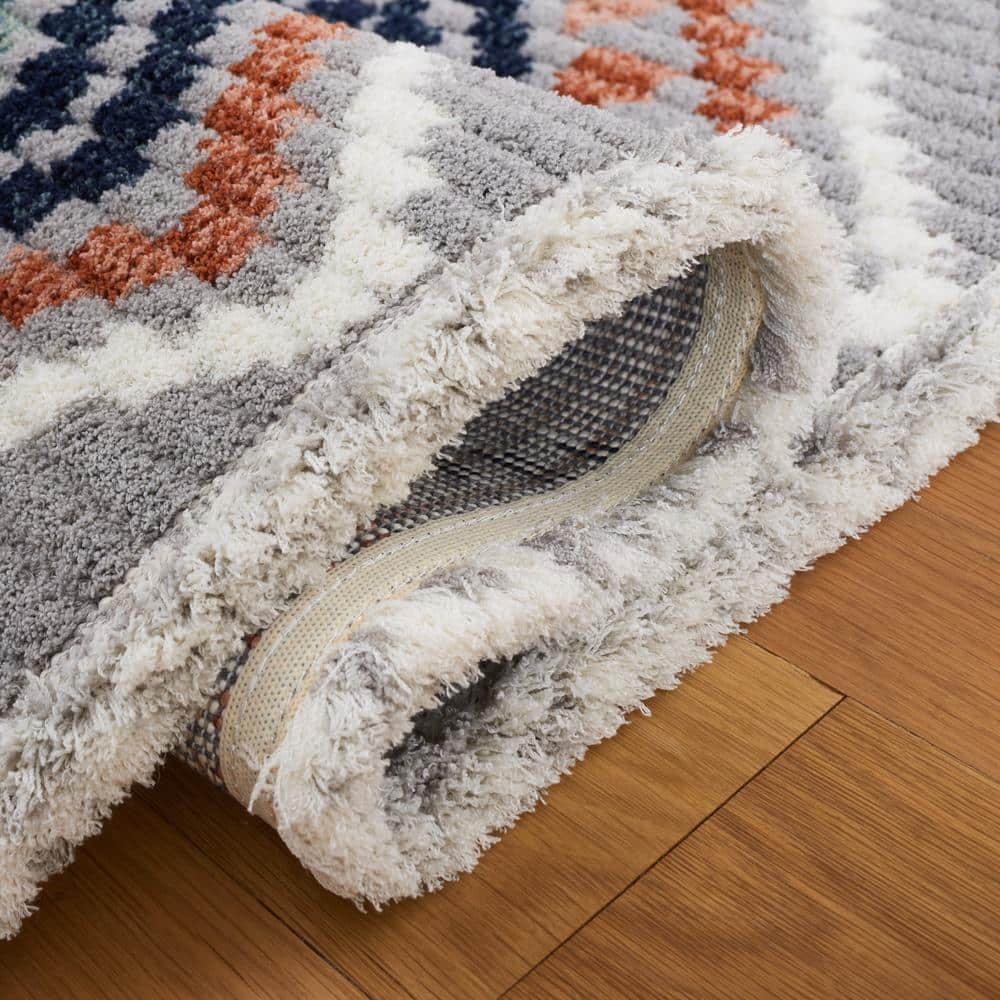 Gray and Blue Rust Synthetic Flat Woven 8' x 10' Area Rug
