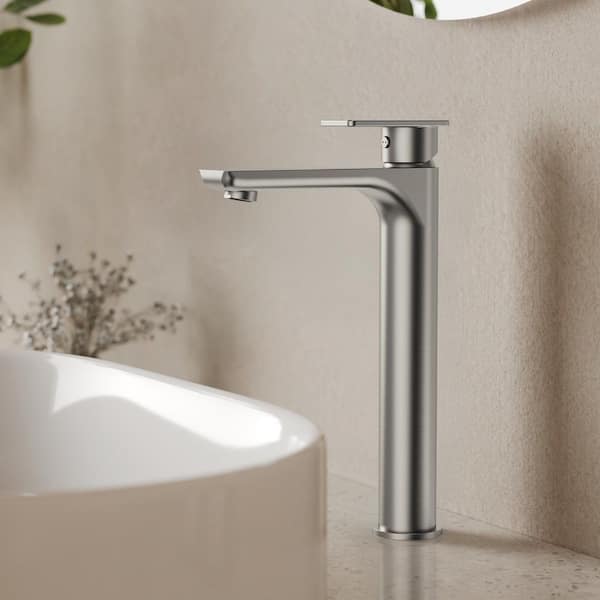 12 in. Faucet Height Single Handle Single Hole Bathroom Faucet Spot Resistant in Brushed Nickel Drain Not Included