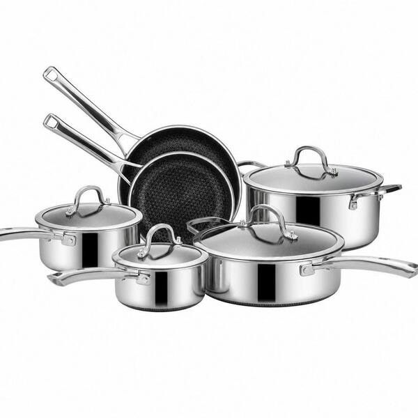 10 Piece Stainless Steel Cookware Sets with Frying Pans, Saucepans, Saute Pan and Stock Pot