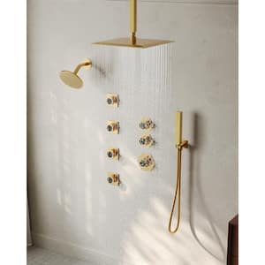 Rainfall 8-Spray Square 12 in. Dual Shower System Shower Head with Handheld in Brushed Gold (Valve Included)