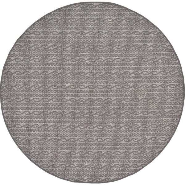 Unique Loom Outdoor Links Gray 6' 0 x 6' 0 Round Rug