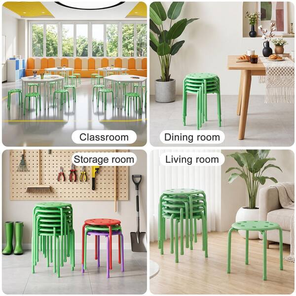 VECELO 6-Pack 12 in. Stackable Plastic Stools for Kids Classroom
