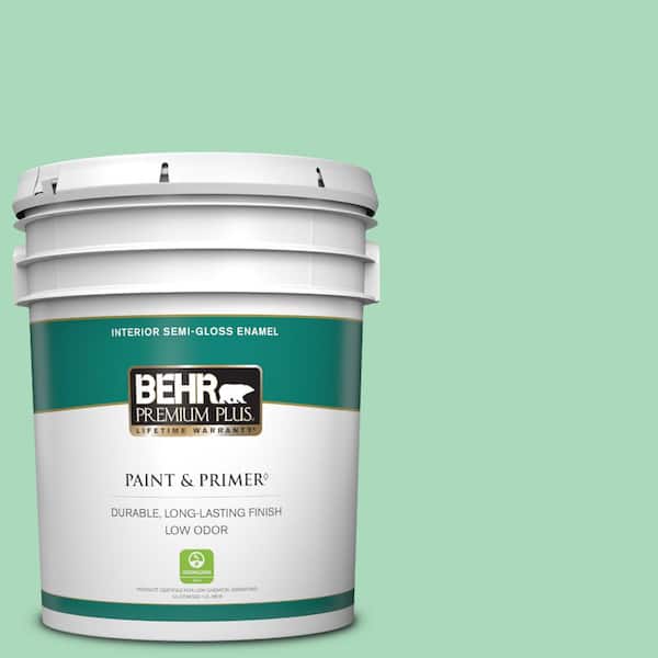 BEHR PREMIUM PLUS 5 gal. #P410-3 Shanghai Jade Semi-Gloss Enamel Low Odor Interior Paint & Primer
