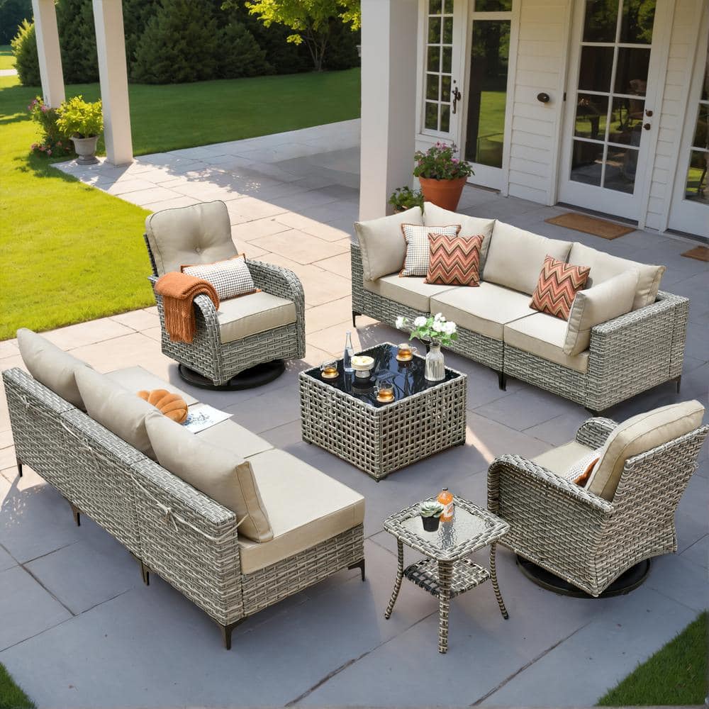 HOOOWOOO Holston 10-Piece Wicker Outdoor Patio Conversation