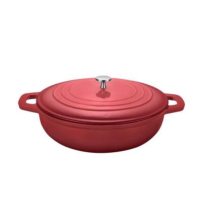 LA PLURIEL 3 qt. Round Enameled Cast Iron Casserole Pan in Red with Lid