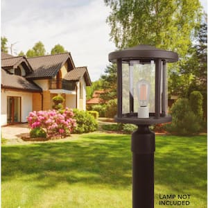 14 in. H x 9 in. W Bronze Decorative Round Post Top Mount Outdoor Light Fixture with Durable Clear Acrylic Lens