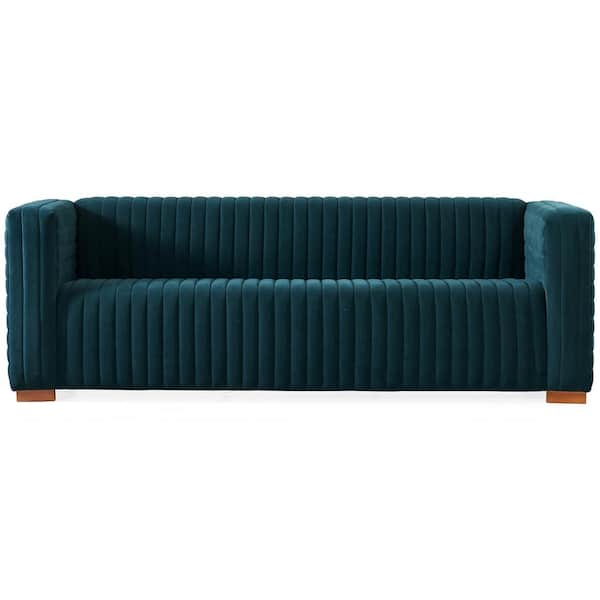Ashcroft Furniture Co Neda 90 in. Square Arm Mid Century Modern Velvet Sofa in Blue