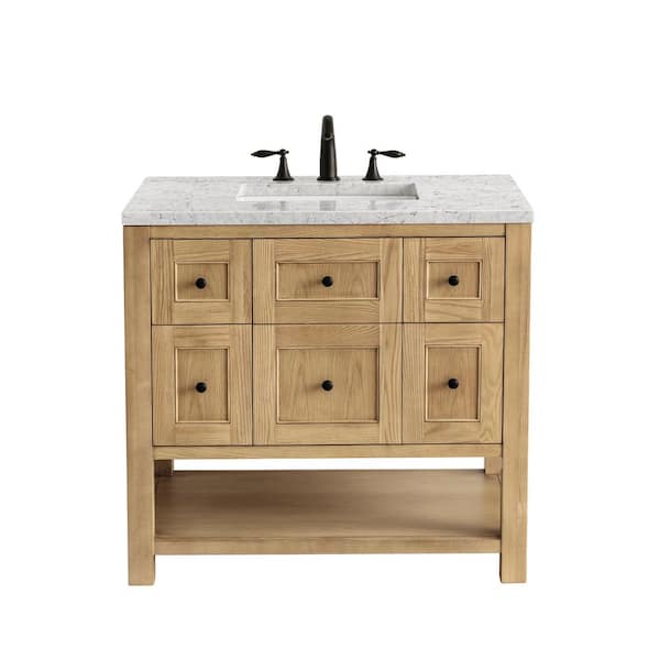 James Martin Vanities Breckenridge 36.0 in. W x 23.5 in. D x 34.2 in . H Bathroom Vanity in Light Oak with Eternal Jasmine Pearl Quartz Top