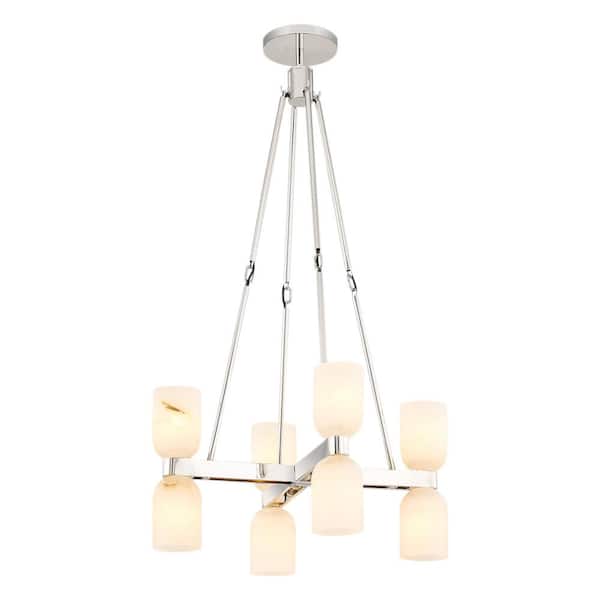 ALORA Lucian 22 in. 8 Light 60-Watt Polished Nickel/Alabaster Chandelier
