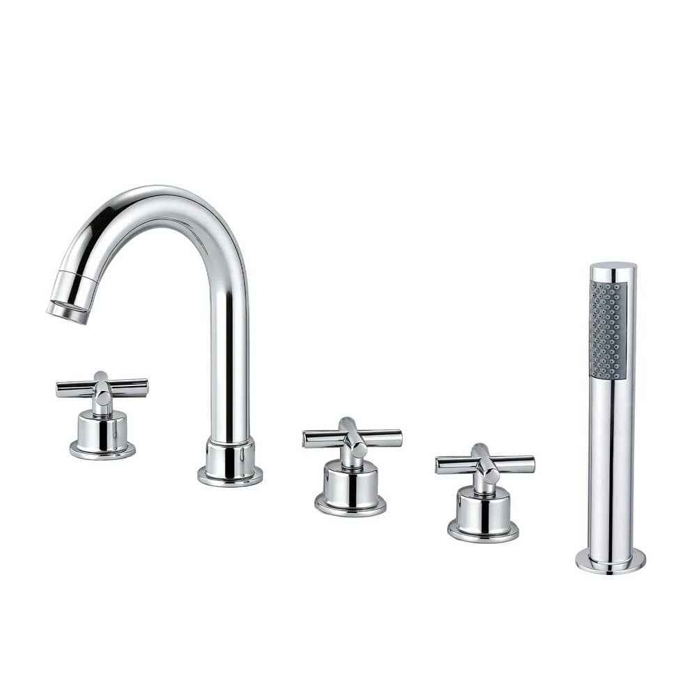 3 Handle Tub Deck Mount Roman Tub Faucet with 360° Swivel Spout, Hand Shower in Polished Chrome price history on PriceWatchPro