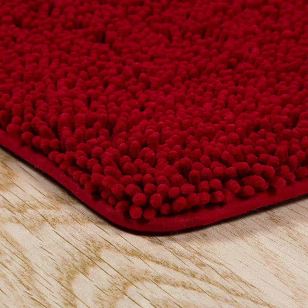Burgundy Memory Foam Chenille Shag 2-Piece Bath Rug Set