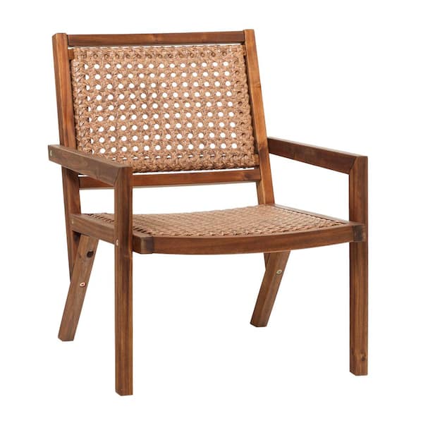 Welwick Designs Dark Brown Wood and Rattan Mid Century Modern Outdoor Lounge Chair HD9609 The Home Depot