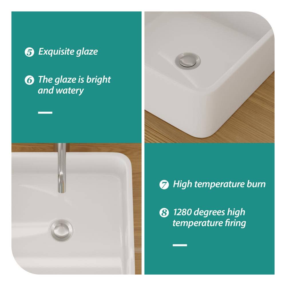 15'' x 15'' White Gloss Ceramic Square Vessel Sink
