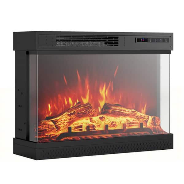 24 in. 3-Sided Freestanding Electric Fireplace Insert in Black with Remote Control and 750W/1500W Heater