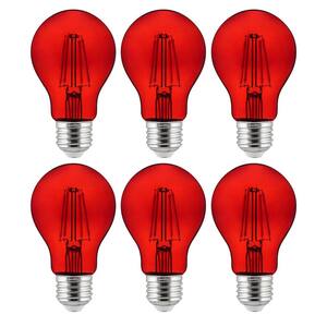 60-Watt Equivalent A19 Dimmable Filament E26 Medium Base LED Red Light Bulbs (6-Pack)