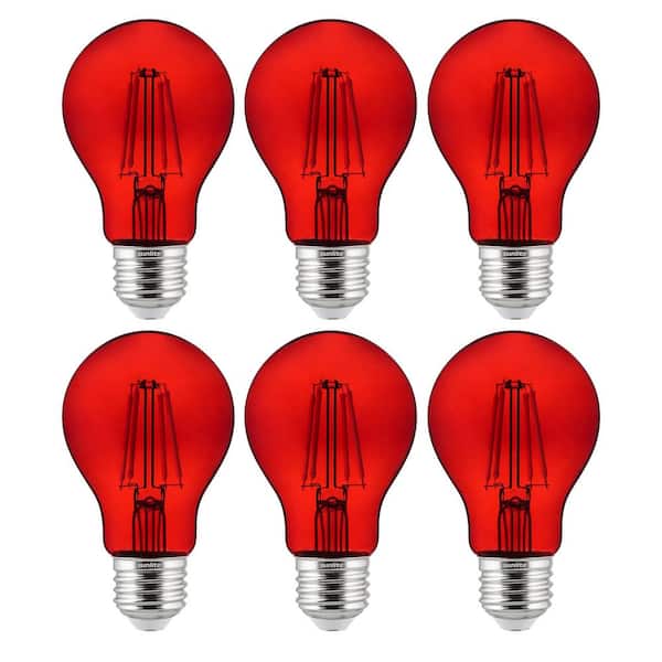 Sunlite 60-Watt Equivalent A19 Dimmable Filament E26 Medium Base LED Red Light Bulbs (6-Pack)