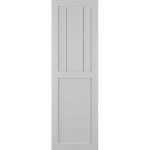 Ekena Millwork 18 in. x 80 in. TrueFit PVC Farmhouse/Flat Panel Combination Fixed Mount Board & Batten Shutters Pair in Hailstorm Gray