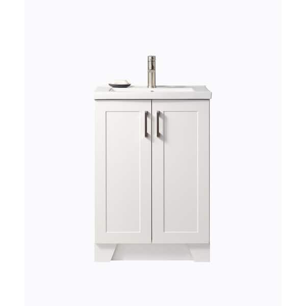 Comllen 24 in. W x 18 in. D x34 in. H 2 Doors Modern Bathroom Vanity in White with White Ceramic Sink