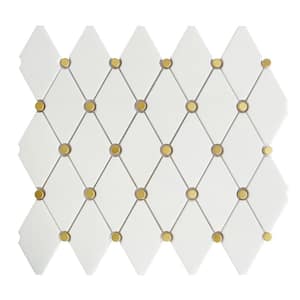 Natural White and Gold 9.65 in. x 11.23 in. Geometric Polished Marble Mosaic Tile (7.6 sq. ft./Case)